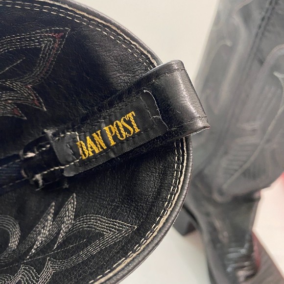 VTG Dan Post Black Teju Lizard Leather Embroidered Western Cowboy Boots Womens 5 - Picture 11 of 14